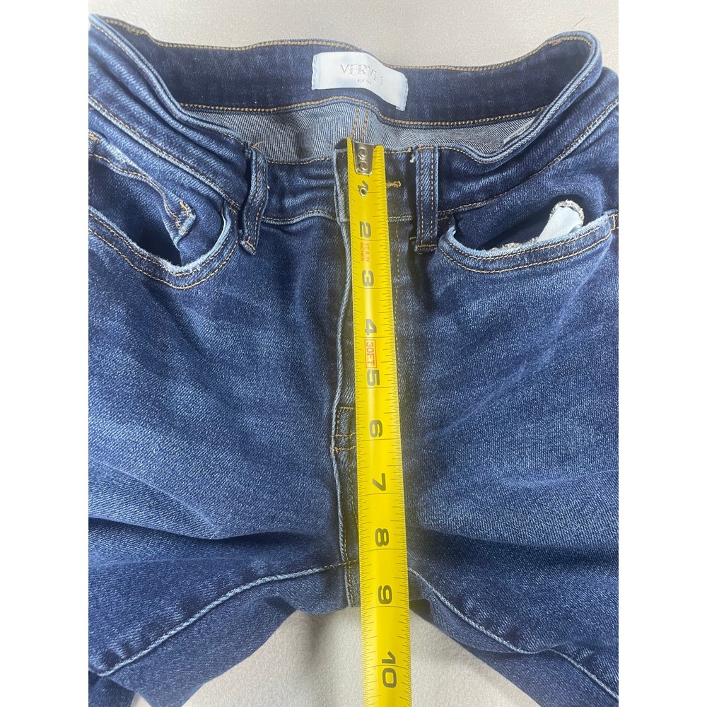 Vervet Blue Womens High Rise Straight Leg Raw Hem Jeans Dark Wash Size 26 T6143 - Picture 6 of 10